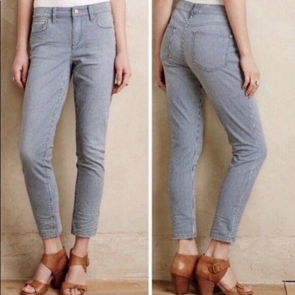 Anthropologie Denim - Anthro Pilcro letterpress striped Skinny Railroad blue white Jean denim 25